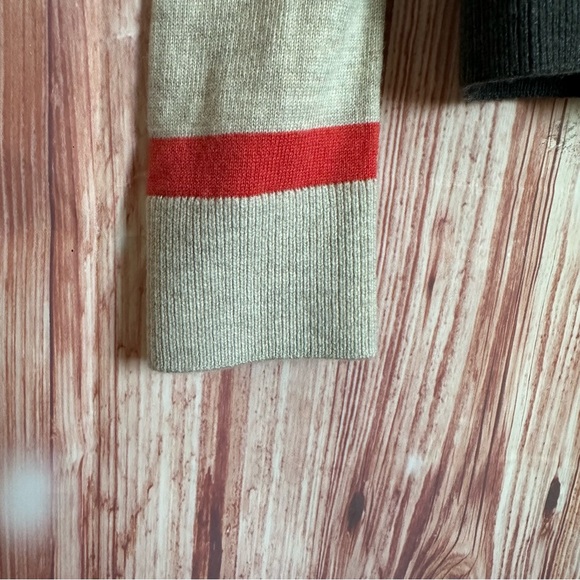 Gap Oatmeal Wool Blend Orange Stripe V Neck Cardigan - Picture 5 of 9